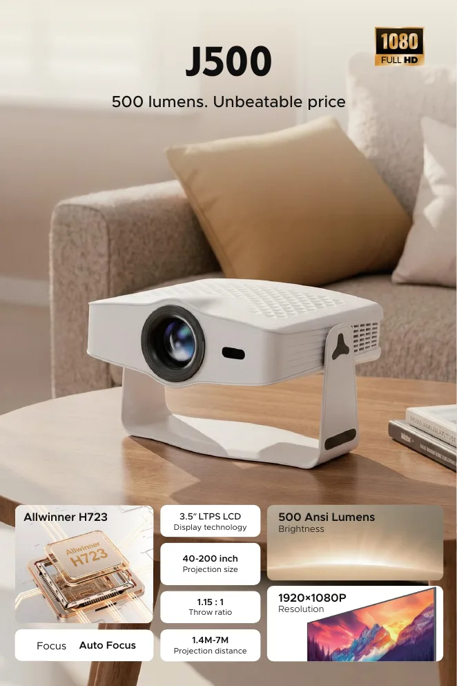 JUNUO J500 native 1080P projector and specifications